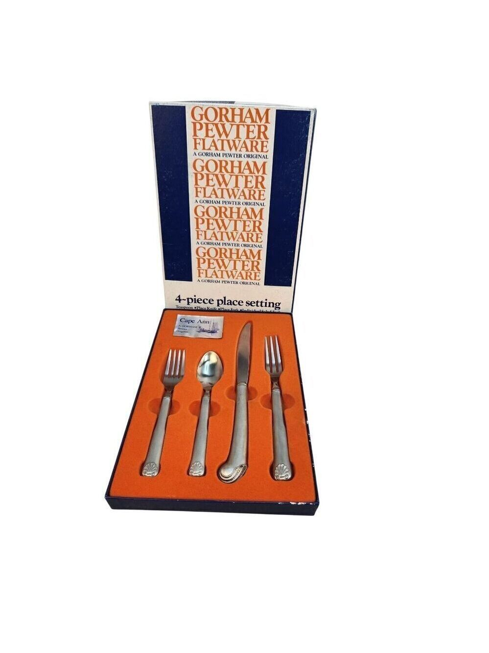 Gorham Pewter Cape Ann Pistol Grip 4 Piece Place Setting Teaspoon Knife Fork